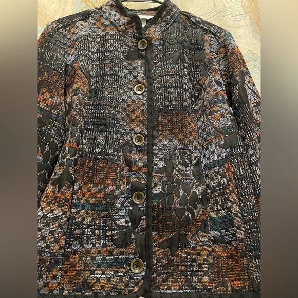 Christopher&Banks Womens Med Earth Tones Button Sport Jacket Office Floral Geo - Picture 6 of 10